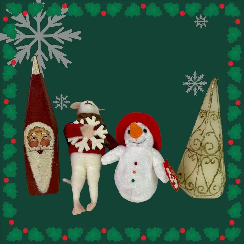 Lot 4 Christmas Decor Santa Clause Ty Snowman Chillin Mouse Plush Tree Candle